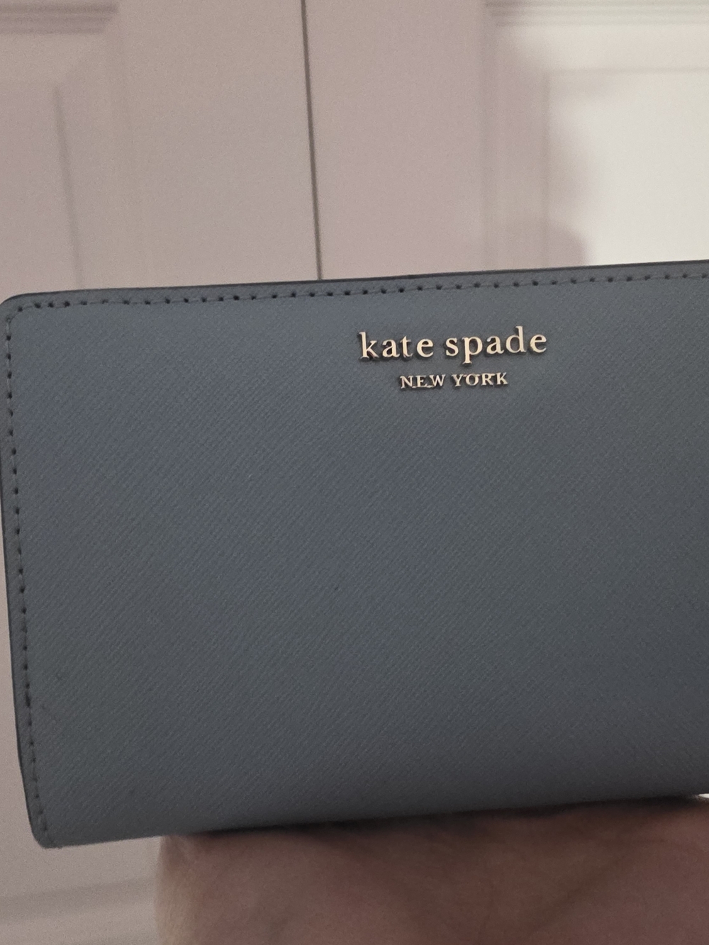 kate spade Blue Saffiano Leather Bifold Wallet with Gold Logo